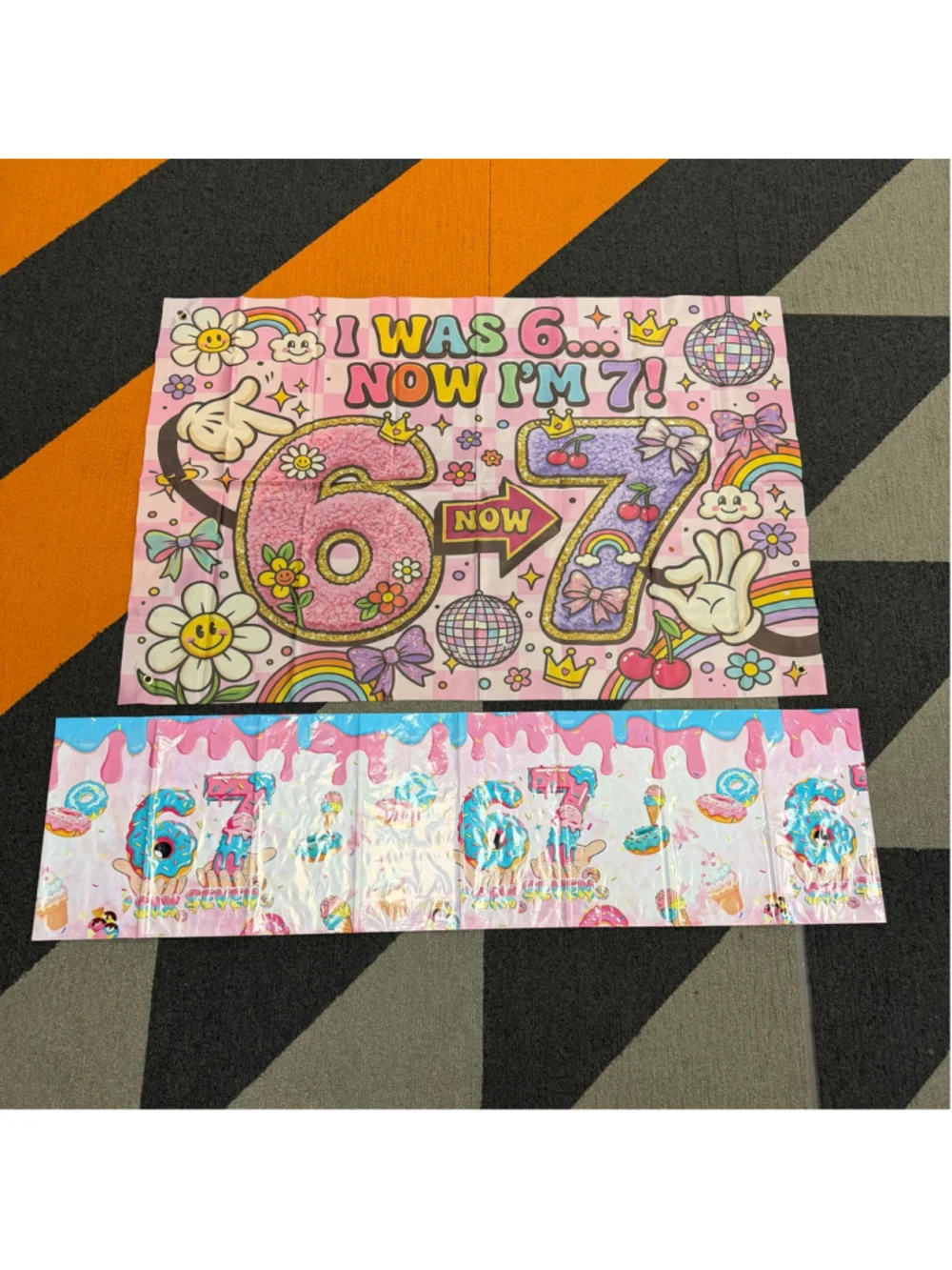 Birthday Party Decorations Banner Set, Pink and Blue 67 theme